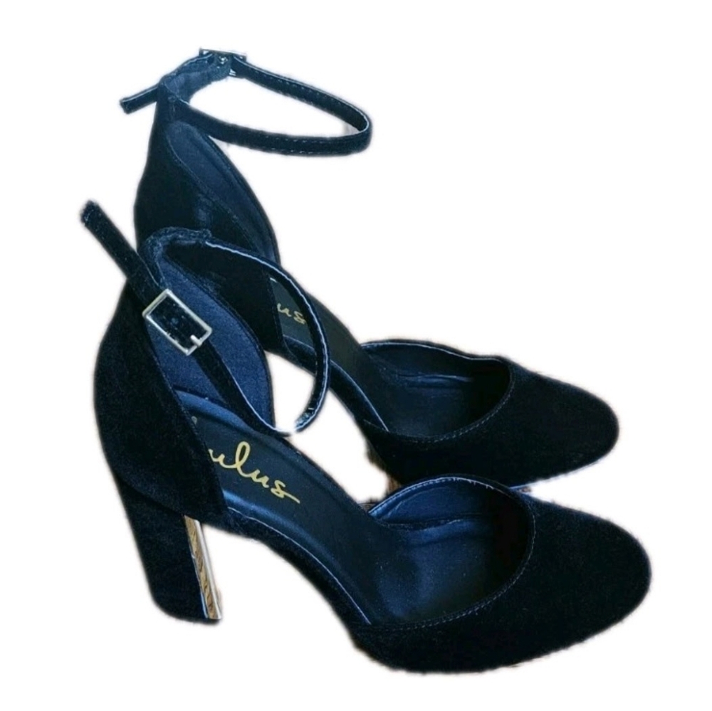 Pre-Owned Lulus Black Velvet Ankle Strap Block Heel Pumps Women’s Size 8.5 - Picture 3 of 8
